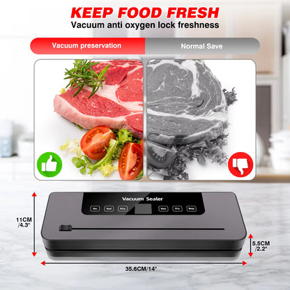 Electric Vacuum Food Sealer with Automatic Functionality for Dry and Wet Packaging, Includes 10 Bags