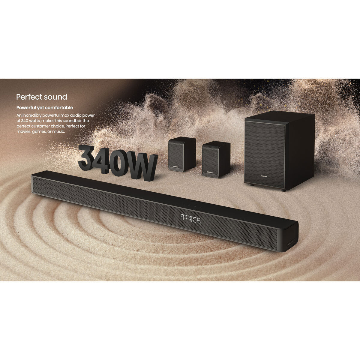 AX5100G Premium 5.1 Channel Soundbar System with Wireless Subwoofer and Dual Rear Speakers for an Immersive Audio Experience