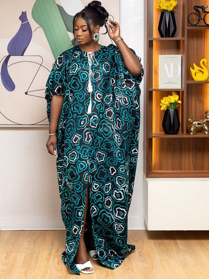 African plus Size Dresses for Women 2025 Spring Autumn African V-Neck Half Sleeve Wedding Party Evening Long Dress Robes Gowns