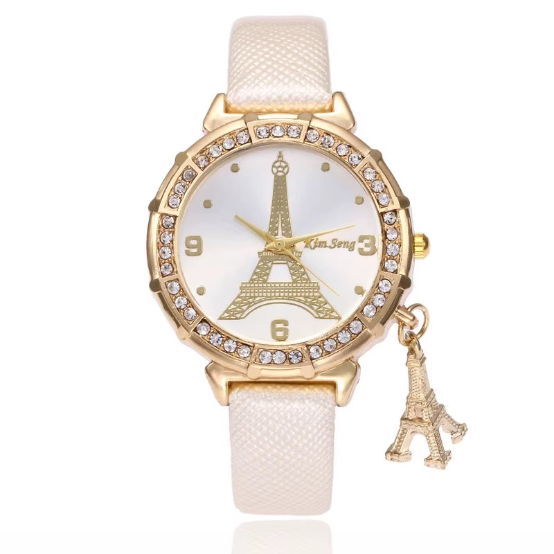 2020 Women's Fashion Quartz Watches with Faux Leather Strap - Paris Eiffel Tower Design, Ideal Gift for Her