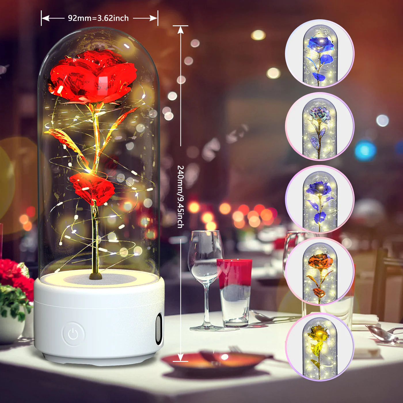 Creative 2 in 1 Rose Flowers LED Light and Bluetooth Speaker Valentine'S Day Gift Rose Luminous Night Light Ornament in Glass Cover