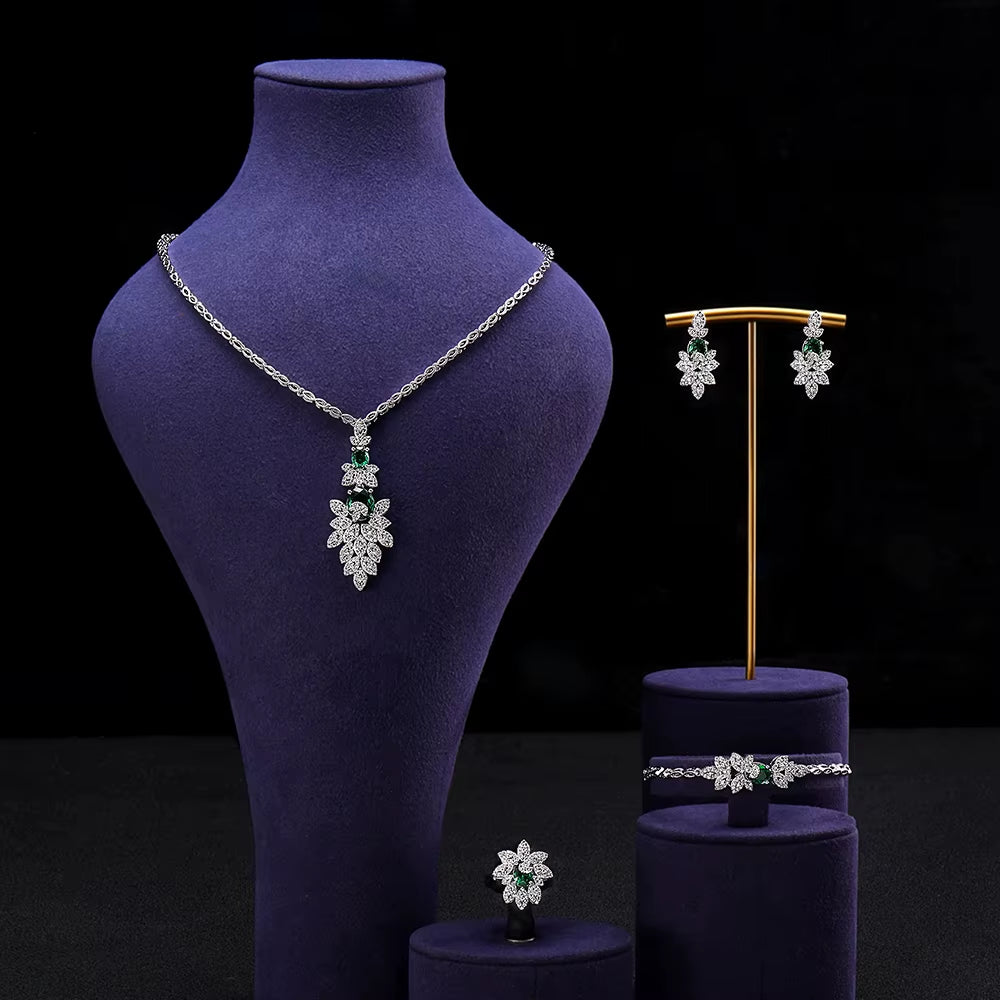 Luxury 4-Piece Sparkling Crystal Wedding Bride Sparkling Jewelry Accessories Suitable for Bridal Parties, Dates, Queen Gifts