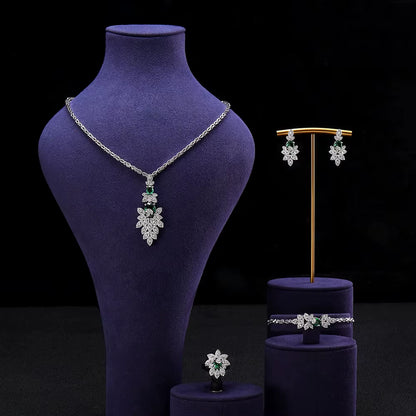 Luxury 4-Piece Sparkling Crystal Wedding Bride Sparkling Jewelry Accessories Suitable for Bridal Parties, Dates, Queen Gifts