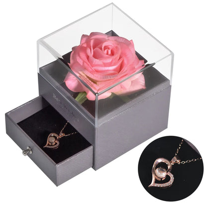 Eternal Rose Jewelry Box with 100 Languages "I Love You" Necklace – The Ultimate Romantic Gift!