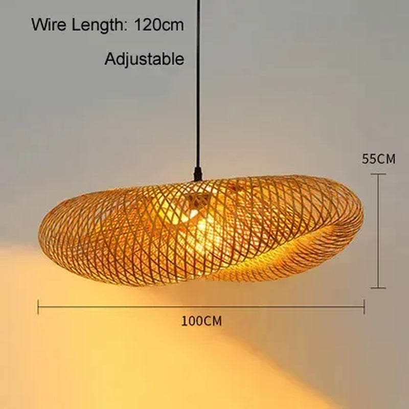Bamboo Hand Weaving Pendant Light 80Cm Rattan Craft Woven LED Ceiling Lamp Chandelier Fixture Home Bedroom Decor Hanging Lustre