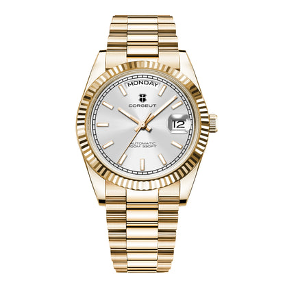 NH36 Mechanical Men'S Watch Date of the Week Show President Chain Strap Steel Case Watch Threaded Arc Bezel Waterp