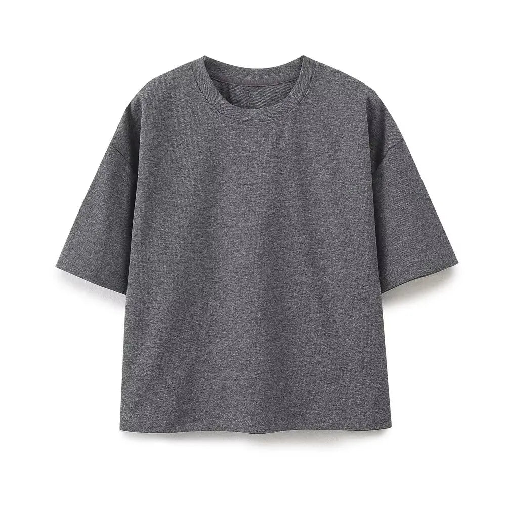 2024 Women'S Solid Casual T Shirts Pant Set Short Sleeves O-Neck T-Shirt Top+Lace-Up Loose Side Pockets Straight Pant