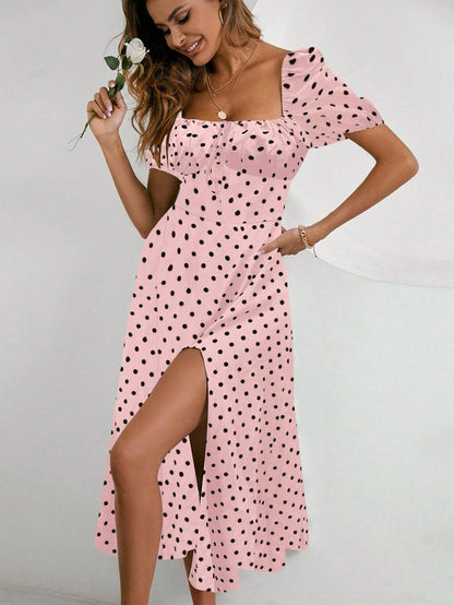 Women's Floral A-Line Maxi Dress with Split Thigh for Holiday Beach Getaways