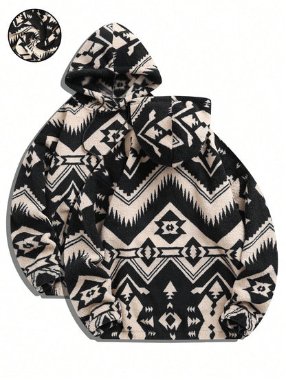 Men'S Totem Print Hooded Sherpa Fleece Sweatshirt