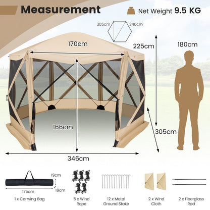 6-Sided Instant Setup Camping Gazebo with Portable Carrying Bag