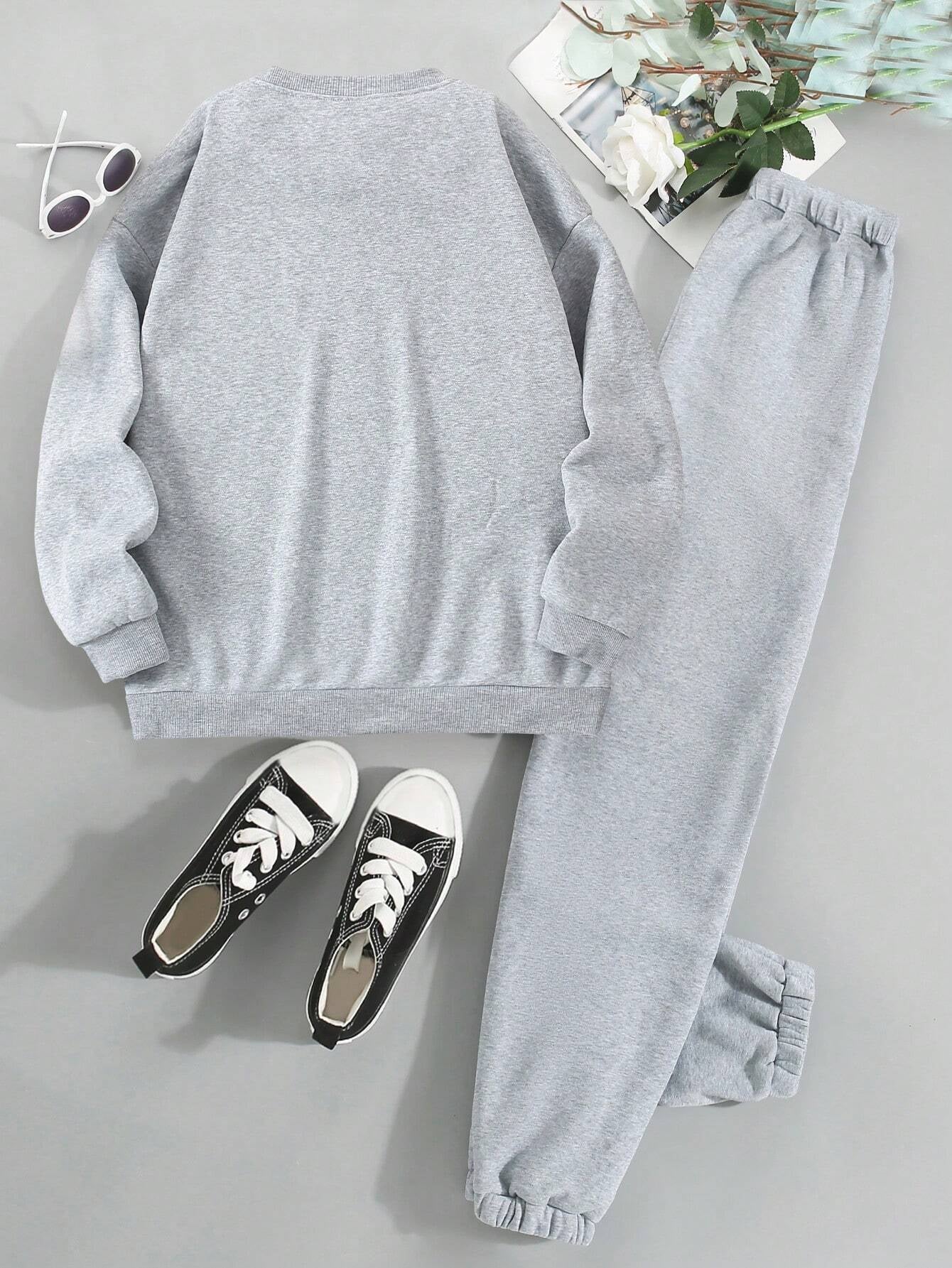 Tween Girls Casual Solid Color Sporty Round Neck Sweatshirt and Jogger Pants Set