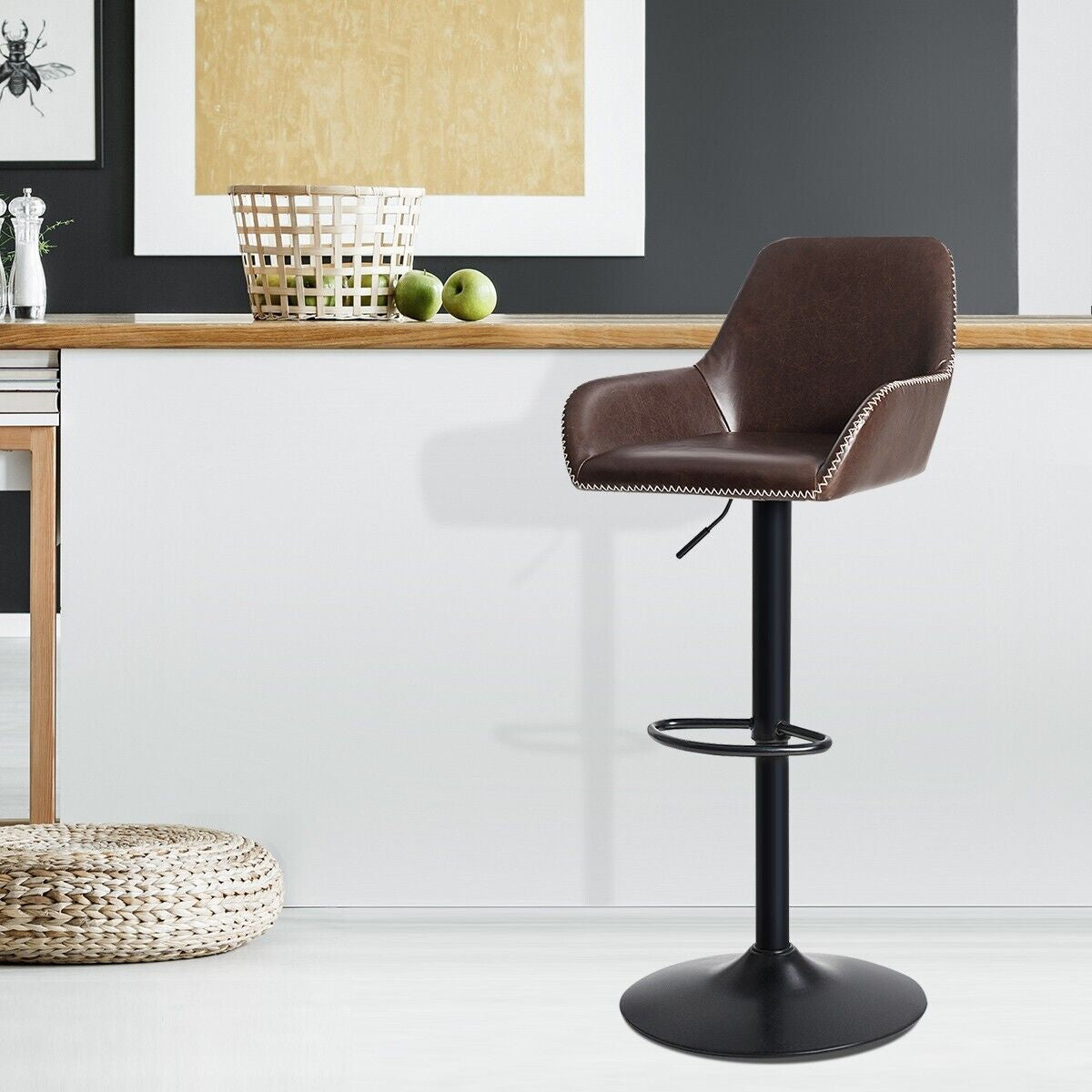 Elevate Your Space with the Premium PU Leather 360° Swivel Bar Stool Featuring Adjustable Height and Armrests