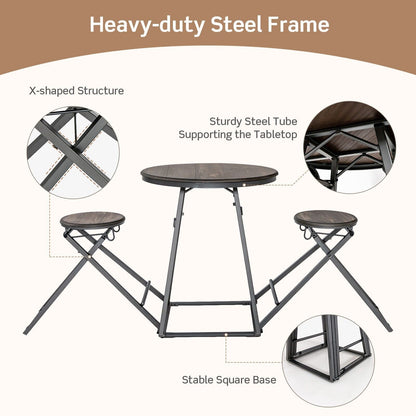 3-Piece Round Table Set with Two Foldable Stools