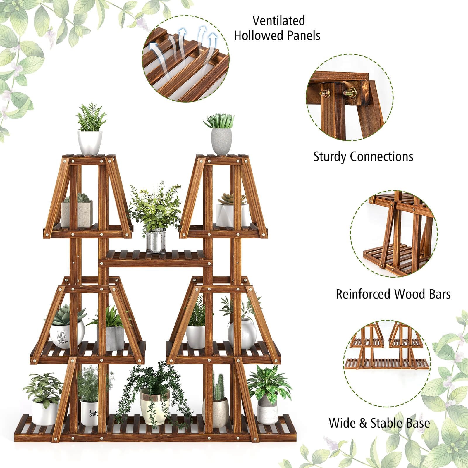 114 cm Tall Wooden Plant Stand with 5 Tiers for 10 Potted Plants