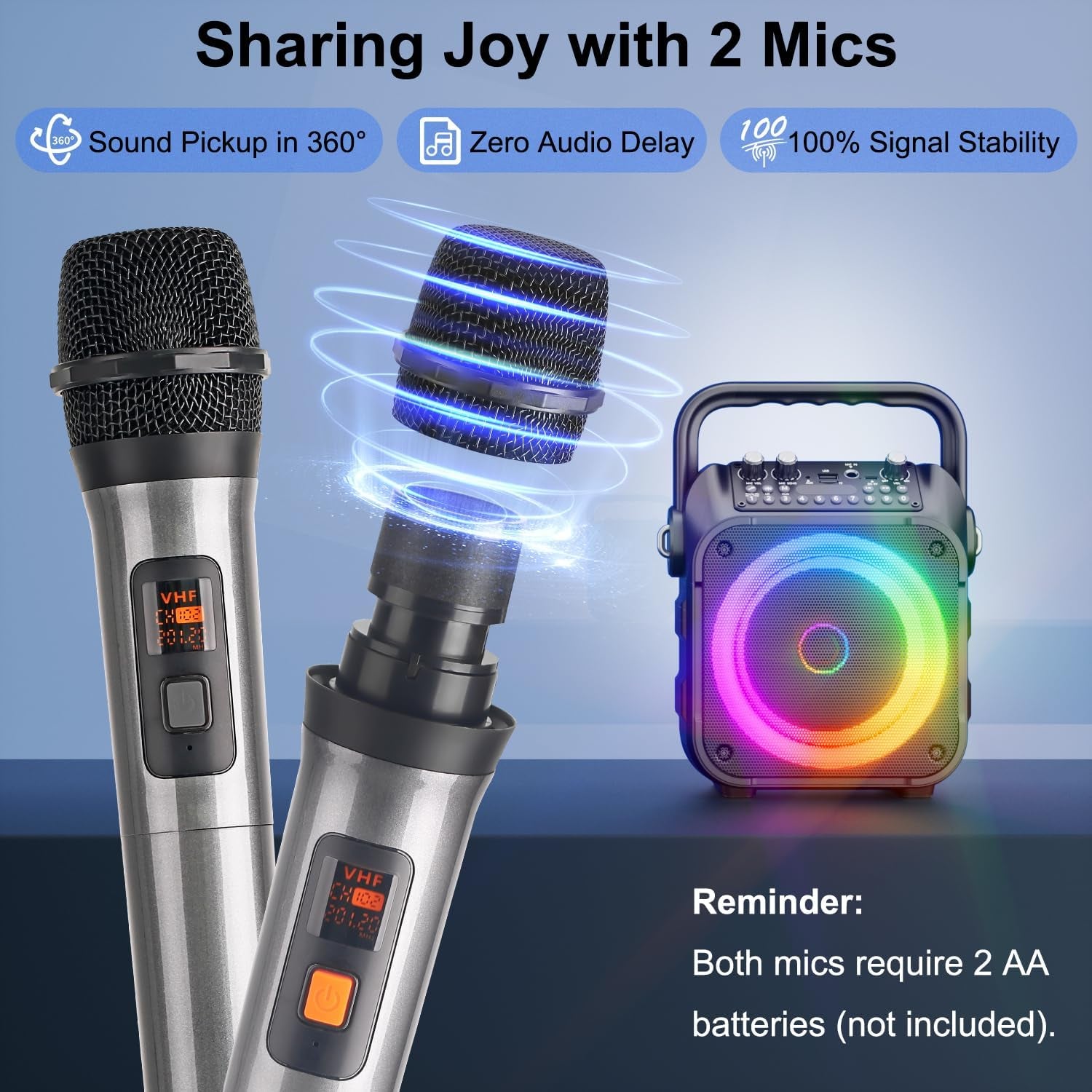 [Newest] Karaoke Machine with 2 Wireless Microphones: Karaoke Speaker Microphones for Adults Kids - Portable Bluetooth Speaker for TV Phone Tablet - Karaoke Gift for Party Home Outdoor Live Mixers
