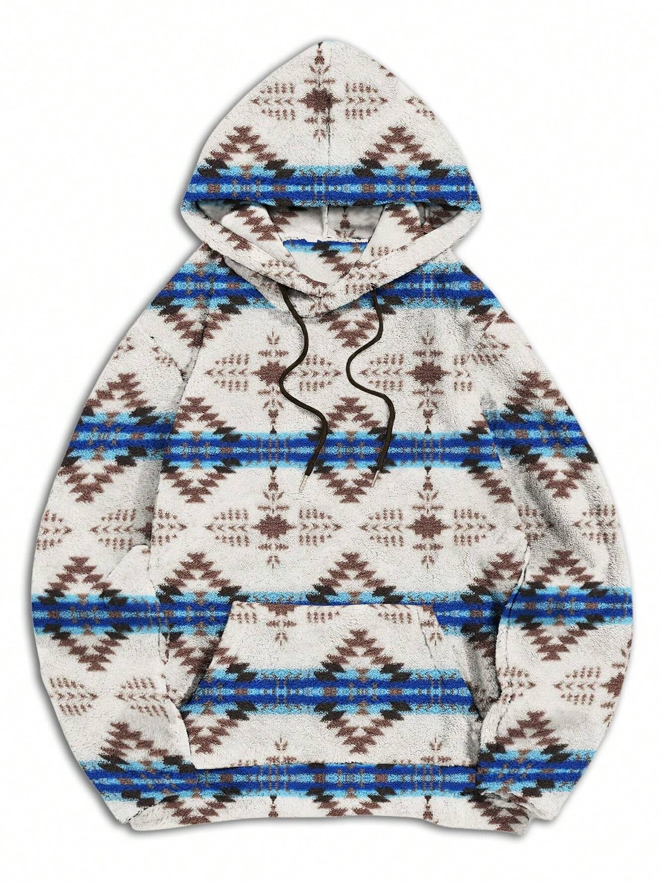 Men'S Totem Print Hooded Sherpa Fleece Sweatshirt