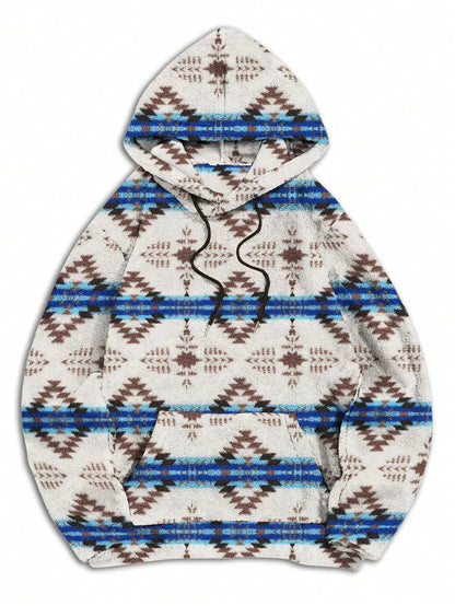 Men'S Totem Print Hooded Sherpa Fleece Sweatshirt