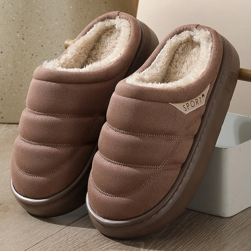 Fashion Solid Plush Slipper Winter Warm Indoor Floor Bedroom Home Slippers for Couple Thick-Soled House Shoes Women Men