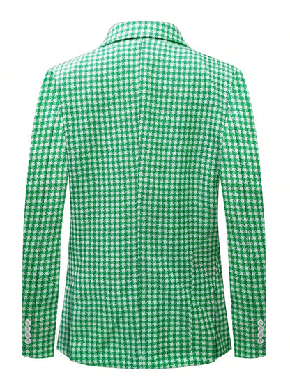 I Finelong Fashionable Casual Houndstooth Patterned Suit Jacket for Men, Suitable for Commuting and Going Out