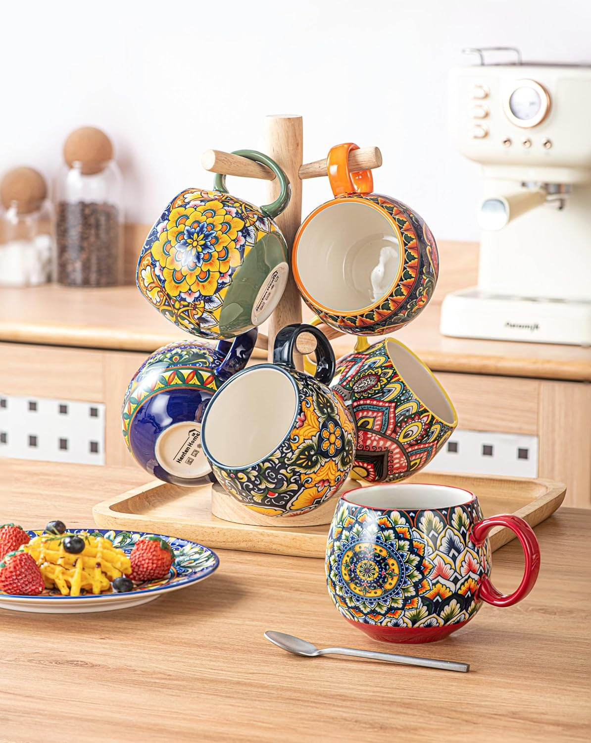 Porcelain Mug Set, Ceramic Cappuccino Cups/Mug Set - 600 Ml, Crockery Cup Mug for 6 People, Coffee Mug Set - Bohemian Style