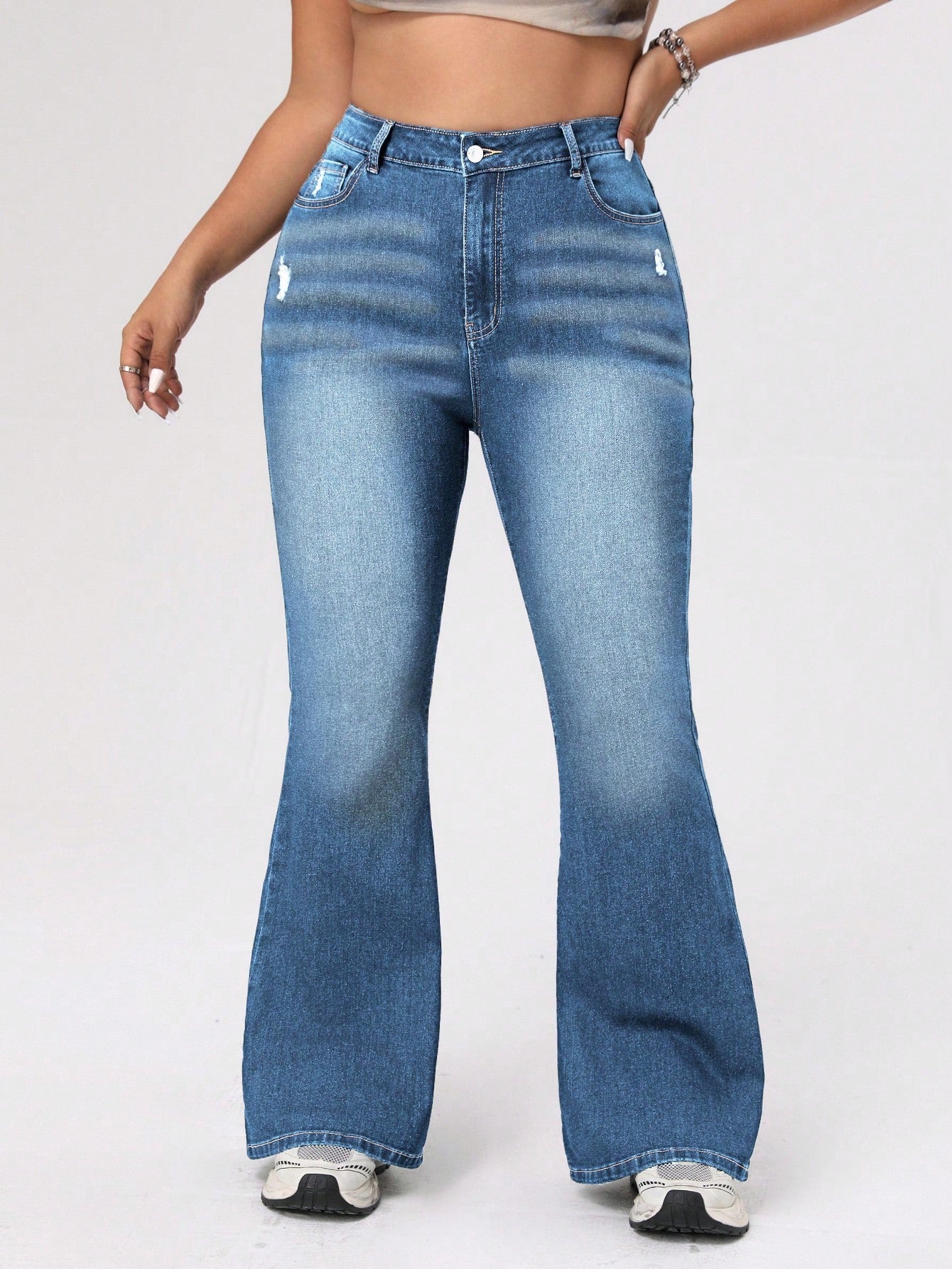 ICON Plus Size Women's Distressed Flared Jeans