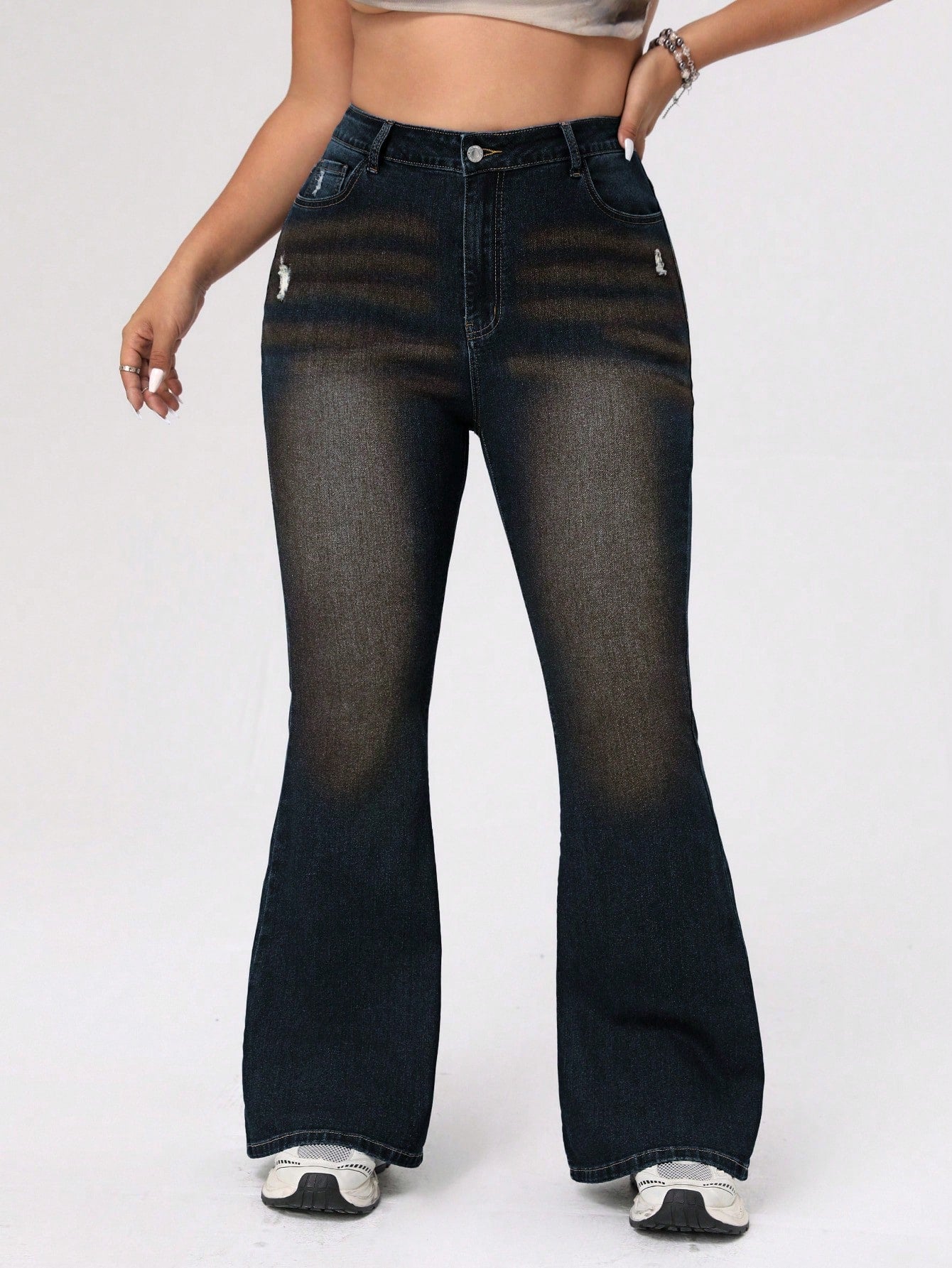 ICON Plus Size Women's Distressed Flared Jeans