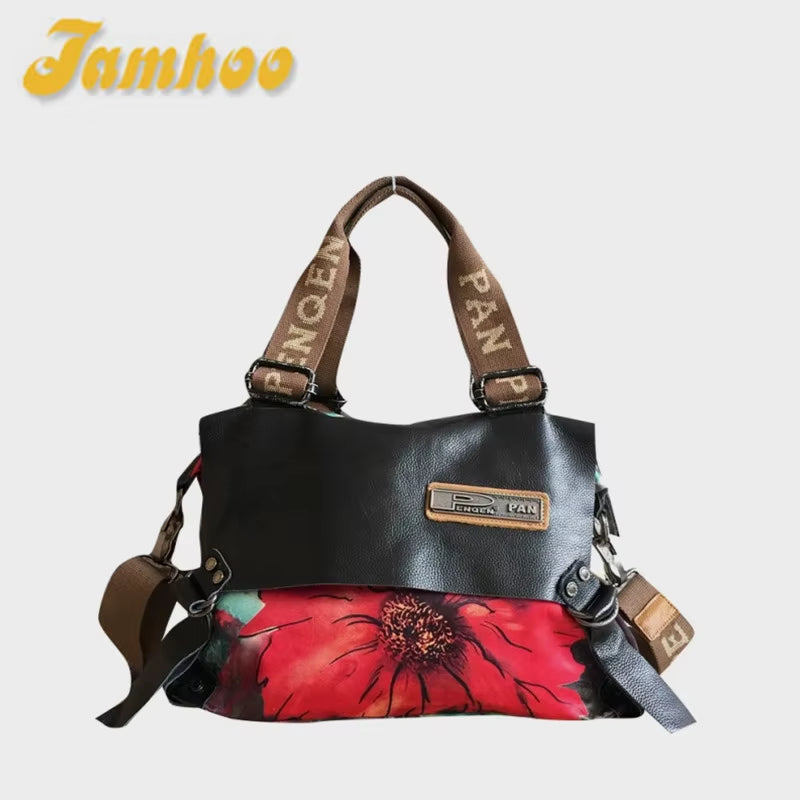 Jamhoo Vintage Leather Women Handbags Shoulder Bag Women'S Large Capacity Canvas Crossbody Bag New Portable Messenger Tote Bag