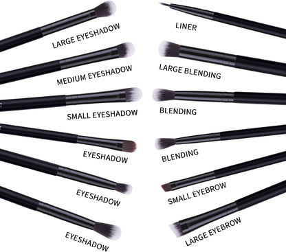 Eyeshadow Brushes 12Pcs Professional Eye Makeup Brush Set,Eye Makeup Brushes Set for Concealer, Eyeliner, Eyelash,Eyebrow, Blending, Contour (Pure Black)