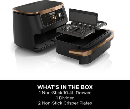 Foodi Flexdrawer Air Fryer, Dual Zone with Removable Divider, Large 10.4L Drawer, 7-In-1, Air-Fryer, Air Fry, Roast, Bake, Crisp, Non-Stick Dishwasher Safe Parts, Black and Copper, AF500UKCP