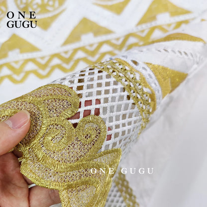 2025 Nigerian Original Bazin Dress Dashiki Gold Brocade Embroiderey Basin Clothing White Robe Wedding Party Lady Gown Dresses