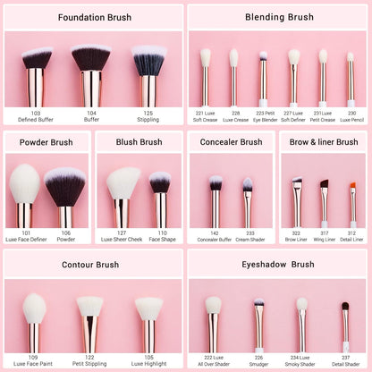 Brand 25Pcs Professional Makeup Brush Set Beauty Cosmetic Foundation Powder Blush Eyeshadow Blending Highlighter Natural-Synthetic Hair Brushes (Pearl White/Rose Gold) T215