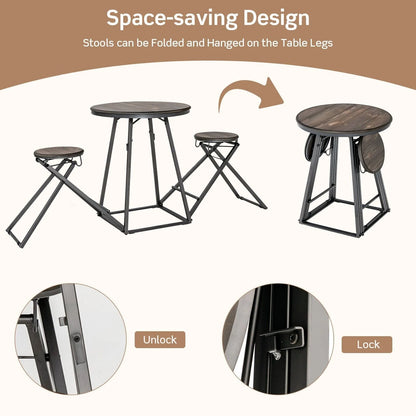 3-Piece Round Table Set with Two Foldable Stools