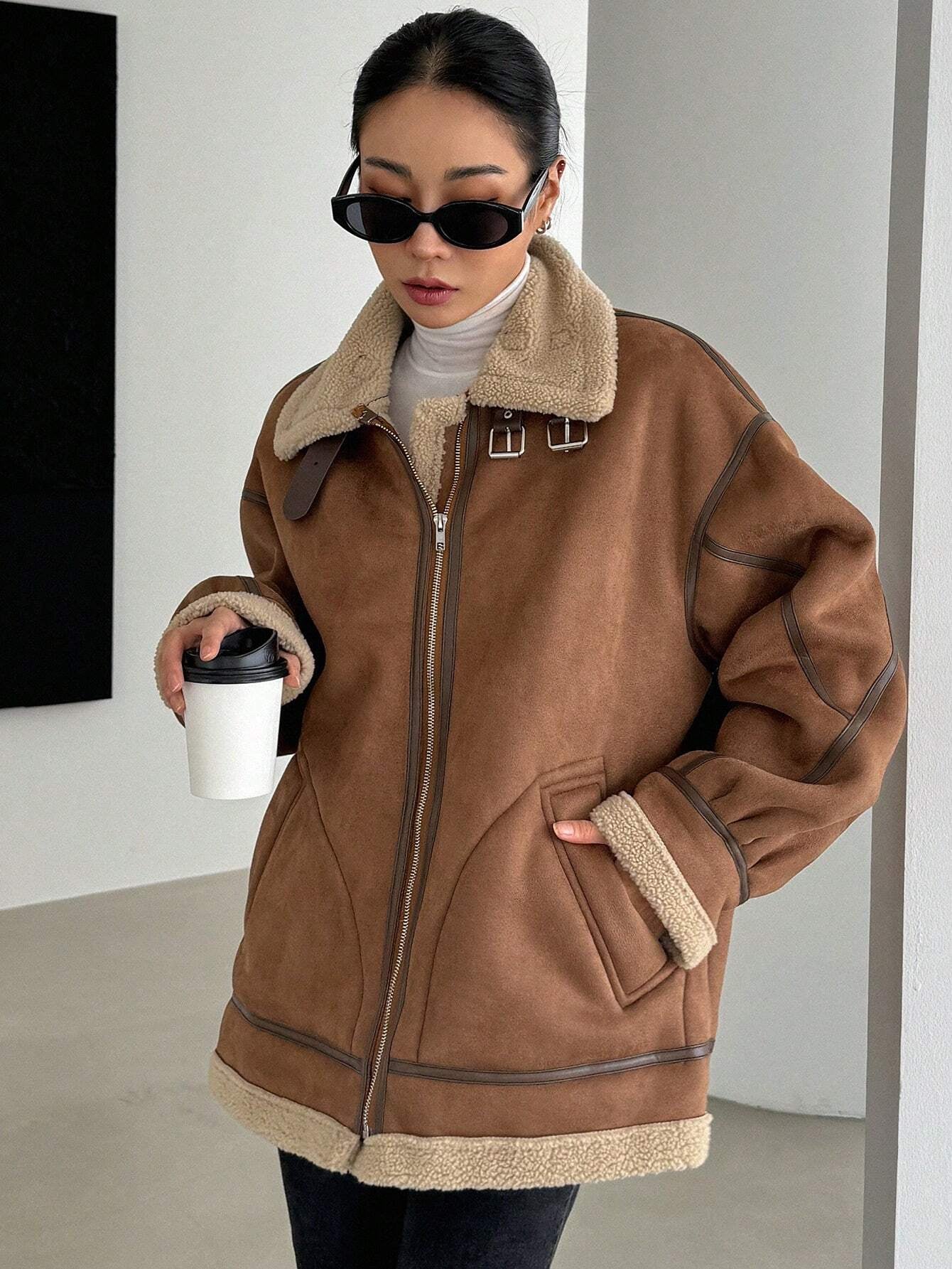 DAZY Women'S Suede Composite Thermal Thickened Regular Jacket, Winter ,Winter Women Clothes,Winter Coat Women