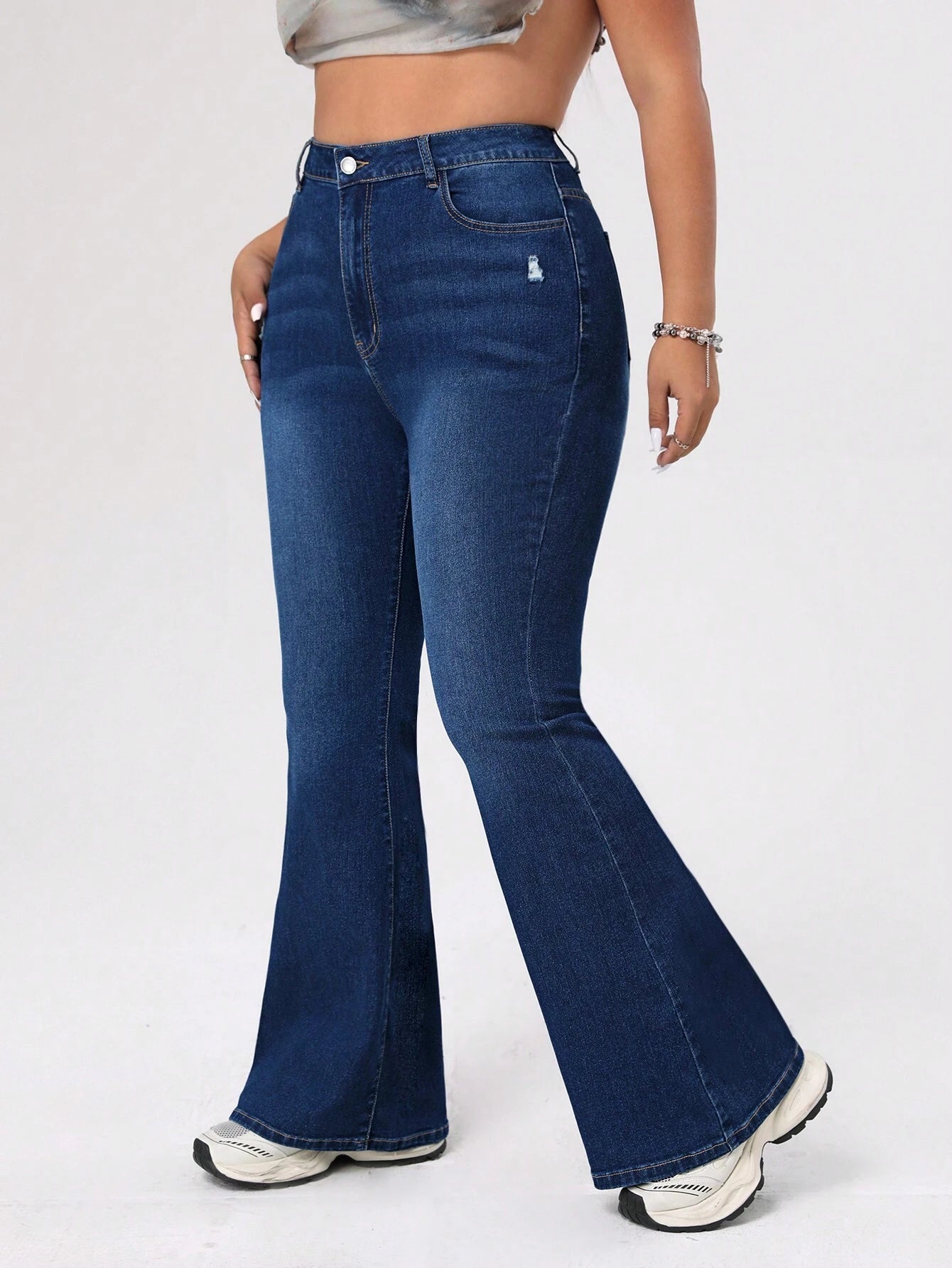 ICON Plus Size Women's Distressed Flared Jeans