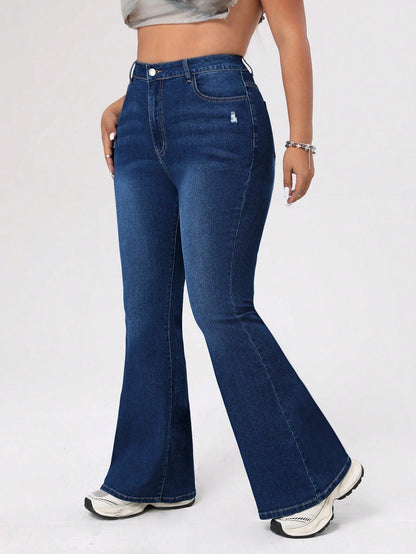 ICON Plus Size Women's Distressed Flared Jeans