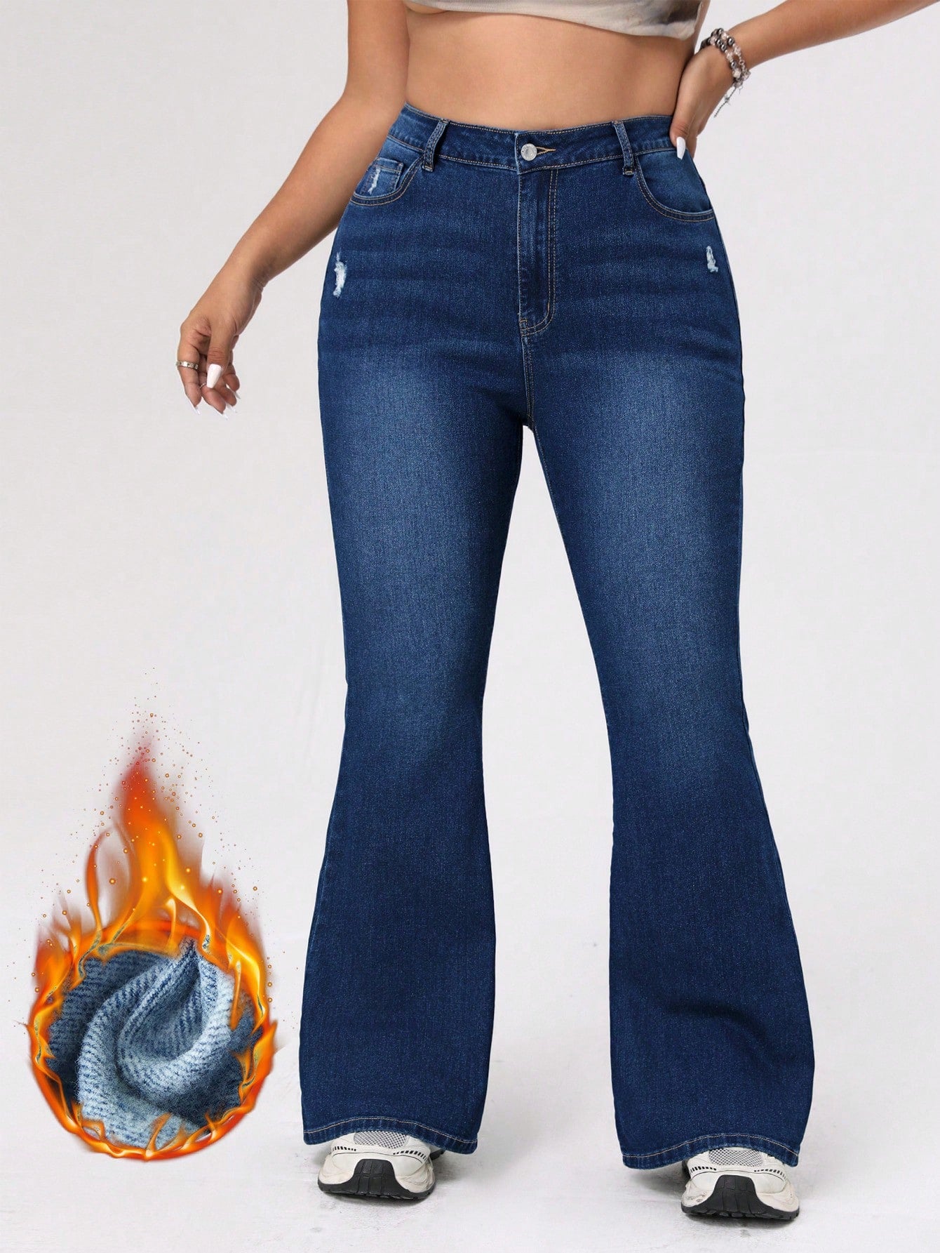 ICON Plus Size Women's Distressed Flared Jeans