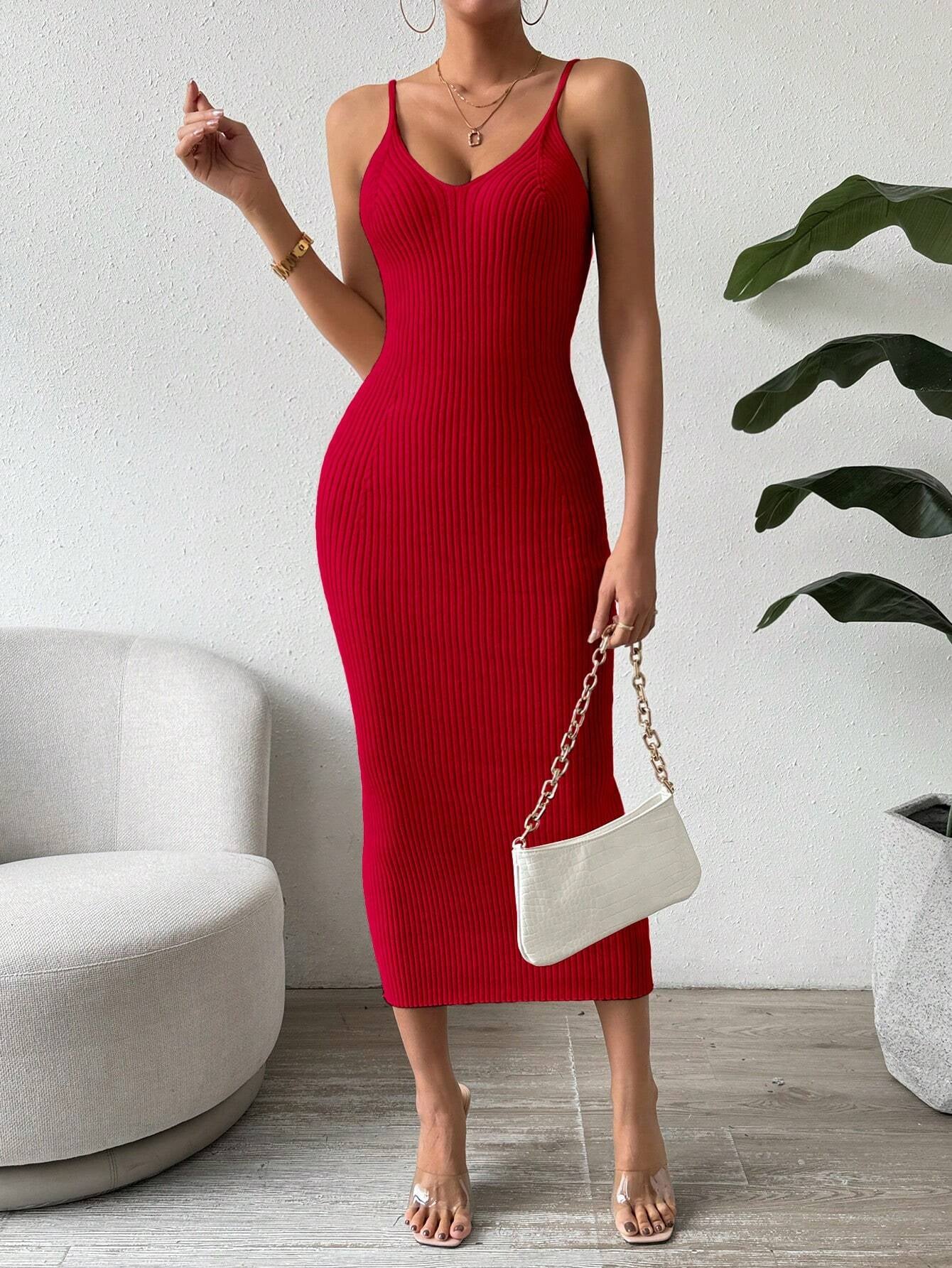 Raffinée Women's Elegant Solid Color Slim Fit Sleeveless Knit Sweater Dress