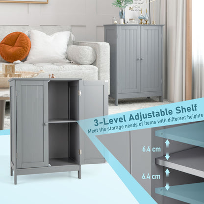 Double Door Bathroom Floor Cabinet with Adjustable Shelving