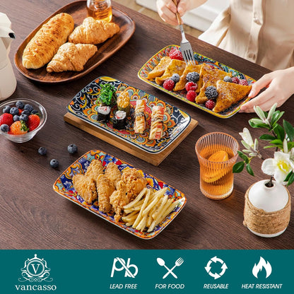 SIMI Serving Platter, 9.5 in Small Serving Dishes, Porcelain Rectangle Serving Plates Set of 6, Dishwasher and Microwave Safe, Sushi Platters for Party