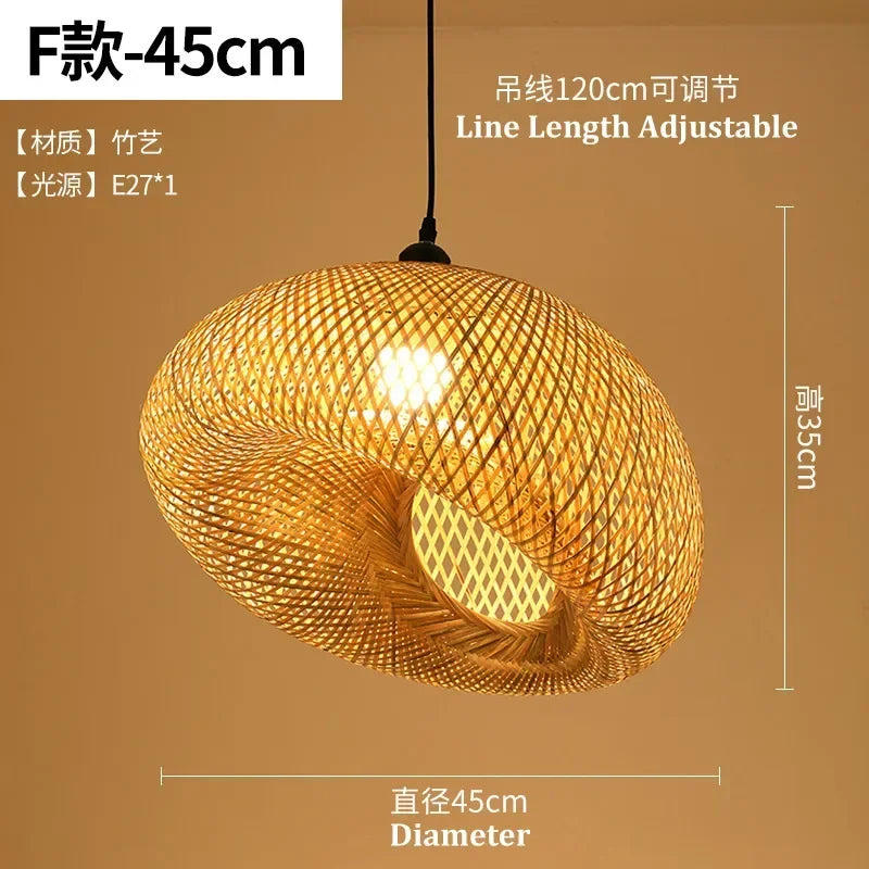 Bamboo Hand Weaving Pendant Light 80Cm Rattan Craft Woven LED Ceiling Lamp Chandelier Fixture Home Bedroom Decor Hanging Lustre