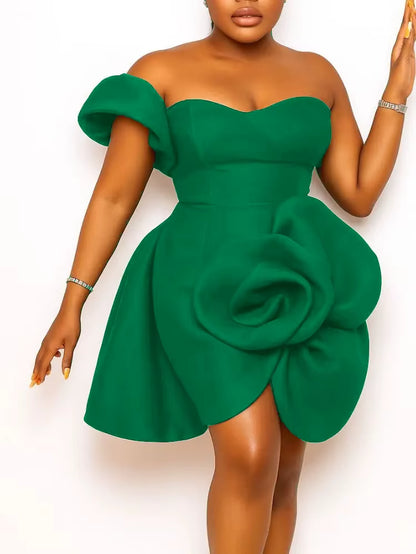 Women Sexy Tube Top Mini Dresses 3D Big Flower Party off Shoulder Bodycon Evening Wedding Guest Celebrate Event Home Coming New