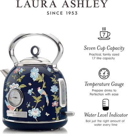 Laura Ashley 1.7L Electric Dome Kettle Stainless Steel Quiet Fast Boil Kettle