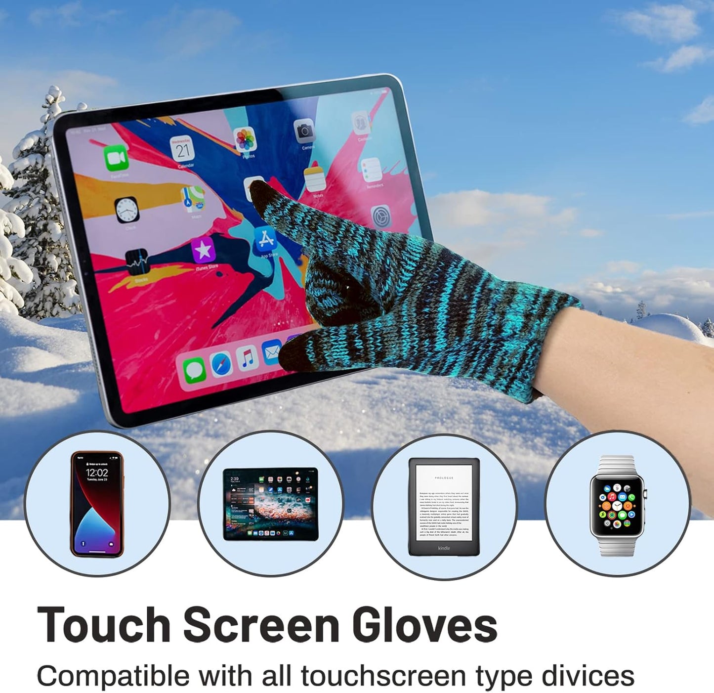Hat Scarf Gloves Set Women'S Beanie Hat Long Scarf and Thermal Touch Screen Gloves Set 3 PCS Soft Warm Winter Knitted Pom Cap Set for Ladie