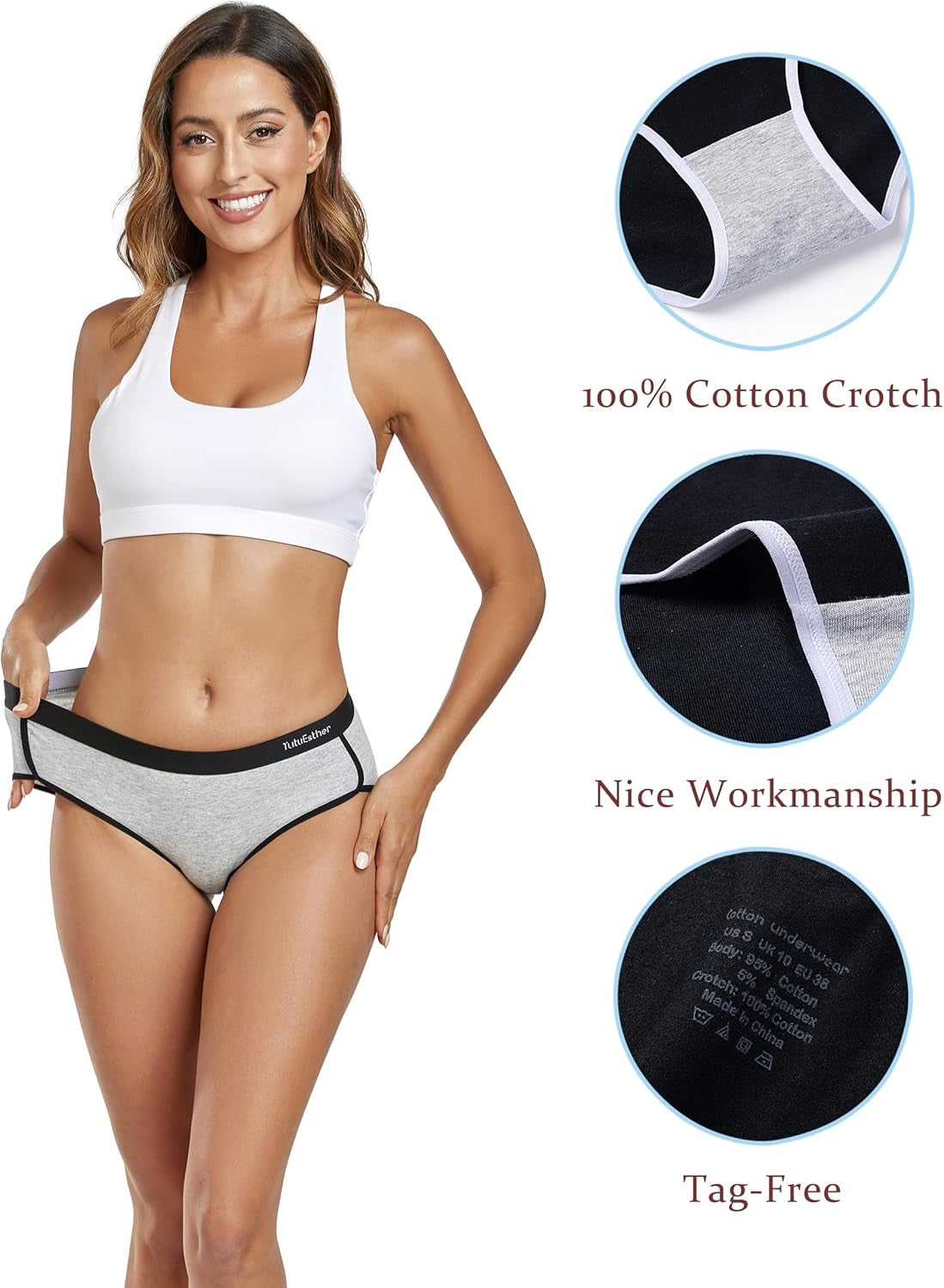 Underwear Women Cotton Knickers Mid Rise Panties Soft Ladies Basic Pants Multipack
