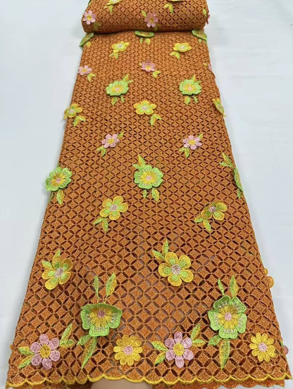 Nigerian 3D Embroidered Water Soluble Lace Fabric 2025 African Guipure Cord Lace Fabric for Sewing Women Dresses Latest 5 Yards