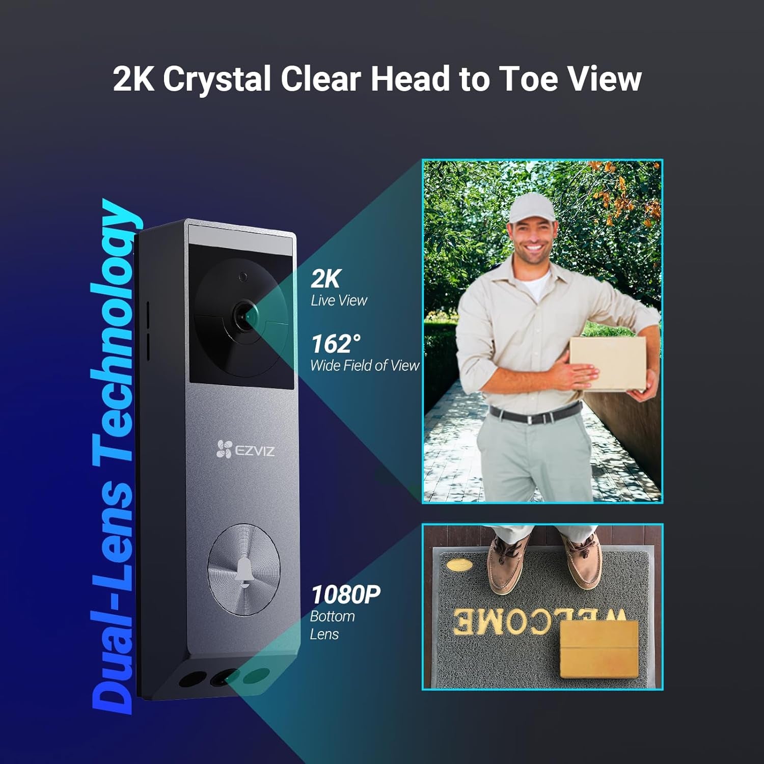 2K Dual-Lens Video Doorbell Camera, Solar Panel Included Charge without Removing, Package Detection, 32GB Local Storage No Monthly Fee, Wired or Battery, Colour Night Vision, EP3X Pro