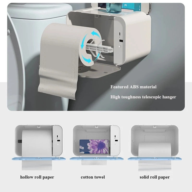 Innovative Wall-Mounted Induction Toilet Paper Holder with Integrated Shelf - Automatic Dispenser for Effortless Bathroom Convenience