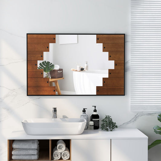 Sophisticated Rectangular Wall Mirror with Piano Key-Inspired Frame