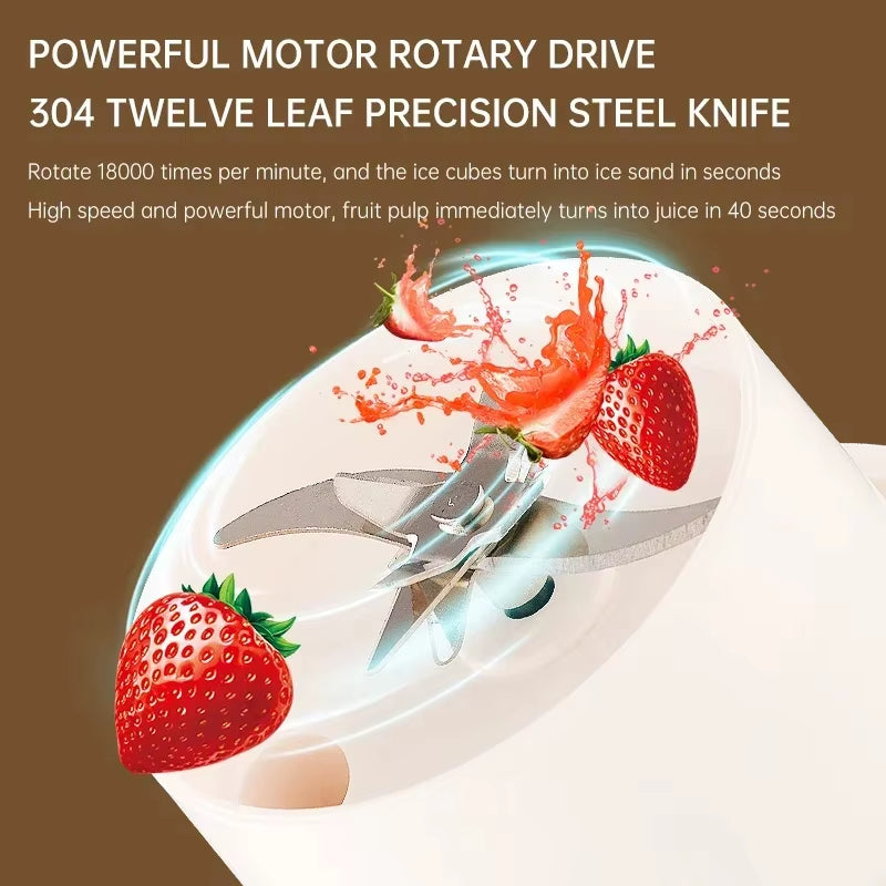 Portable Multi-Function USB Wireless Juicer 12-Blade Head Fast Juice Extraction 2600Mah Capacity Indoor and Outdoor Mixing Cup