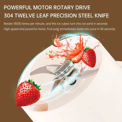 Portable Multi-Function USB Wireless Juicer 12-Blade Head Fast Juice Extraction 2600Mah Capacity Indoor and Outdoor Mixing Cup